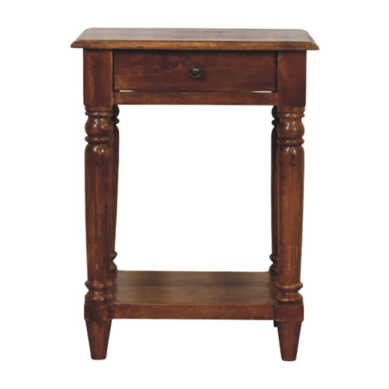 Turned Legs Chestnut 1 Drawer Side Table
