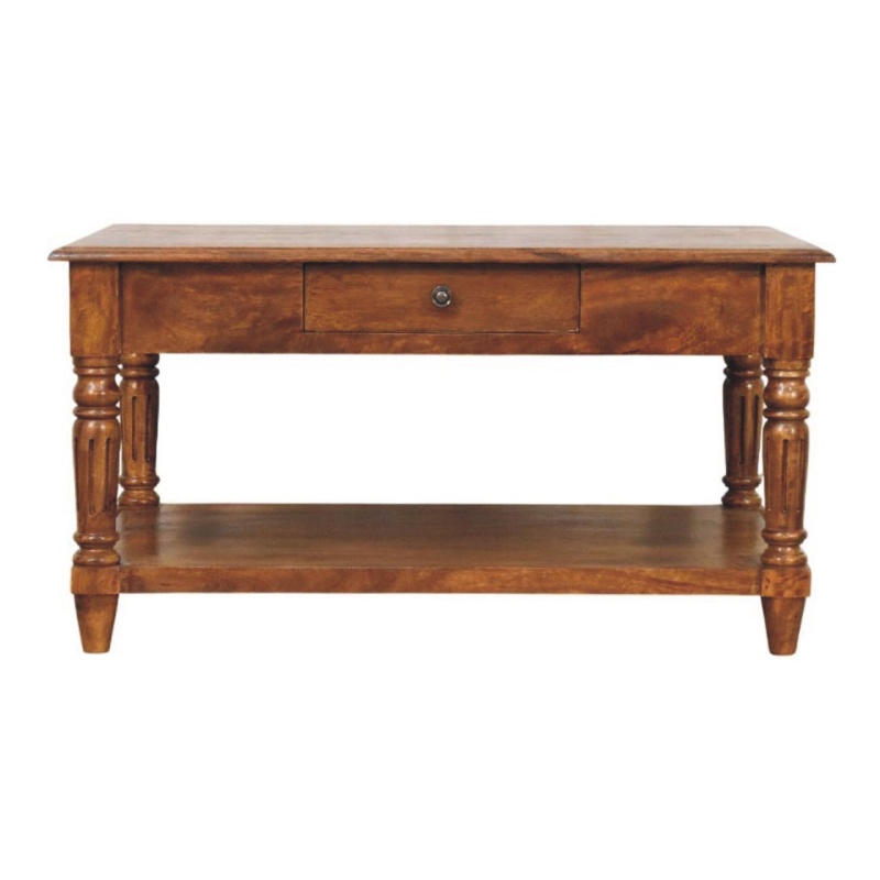 Turned Legs Chestnut 2 Drawer Coffee Table