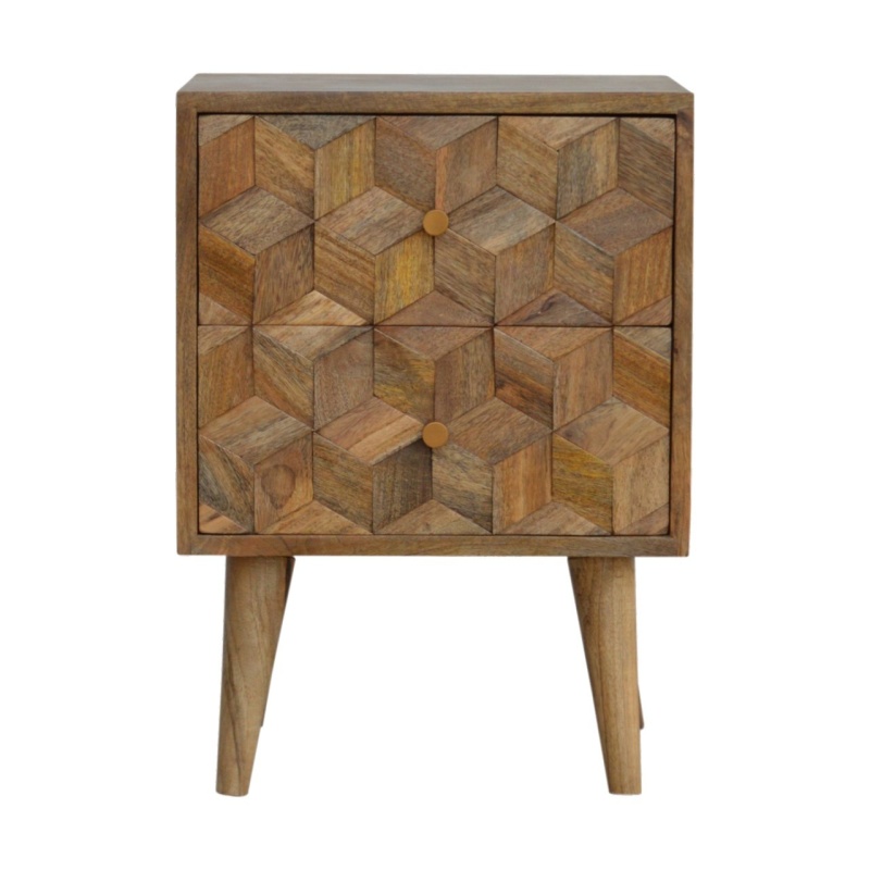 Cube Carved 2 Drawer Bedside
