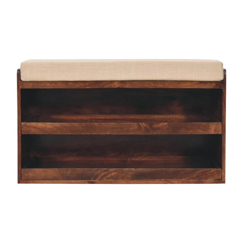 California Walnut & Mud Linen Pull Out Shoe Bench
