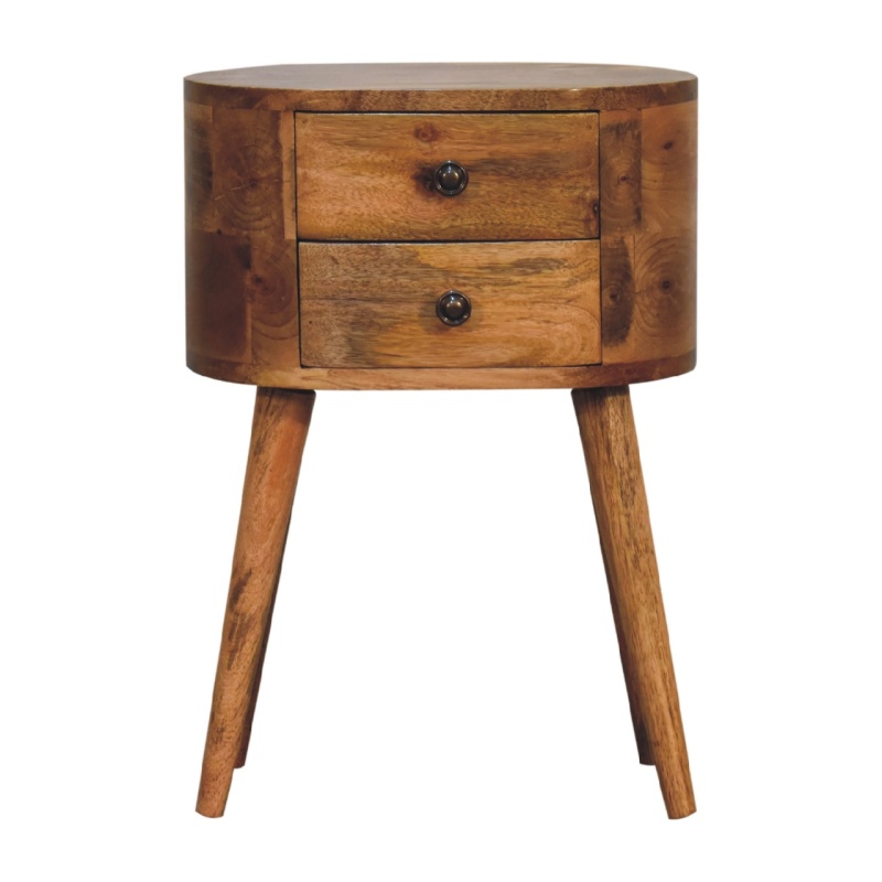 Mini Oak-Ish Rounded Nightstand Table