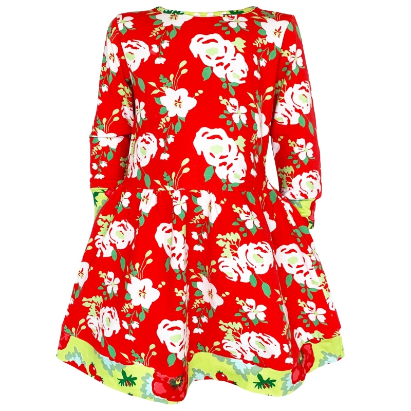 Annloren Girls Boutique Christmas Floral Long Sleeve Cotton Party Dress