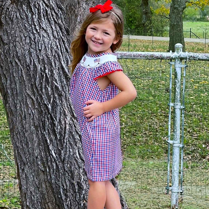 Girls 4Th Of July Patriotic Flags Stripes With Stars Swing Dress