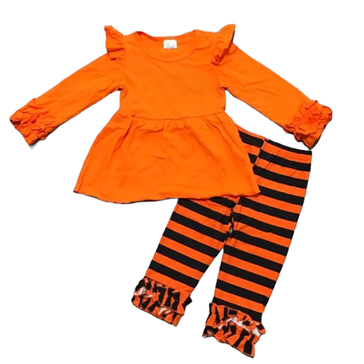 Girls Black & Orange Blank Orange Ruffle Tunic Stripe Pants Halloween 5t
