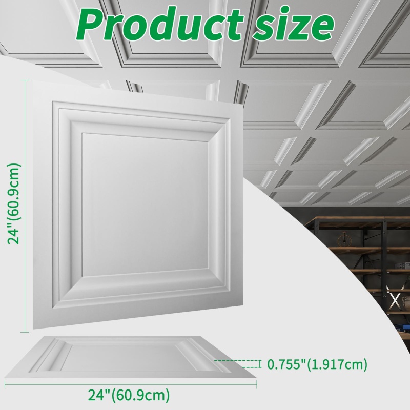 A10915-Art3d 12-Pack Square Drop Ceiling Tile 2Ft X 2Ft, Pvc Ceiling Panel 24 X 24In