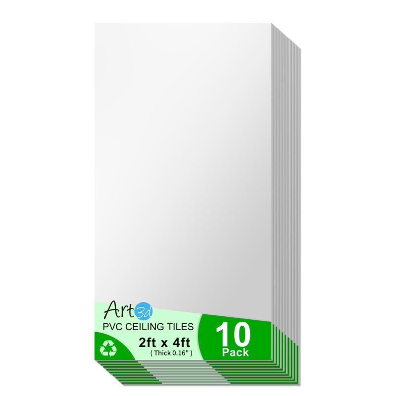A10921wt10-Art3d 10-Pack Smooth Drop Ceiling Tile 2Ft X 4Ft - Fire-Rated, Waterproof, Reusable - Premium Pvc, No Sag And Breakage - Cover 80 Sq. Ft, White