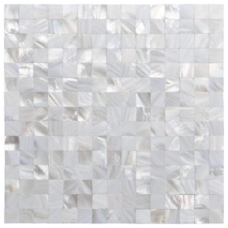 Mother Of Pearl Shell White Square Seamless Mosaic Tile, 12"X12"