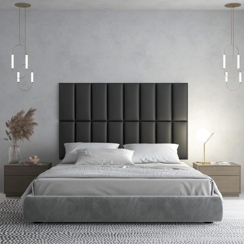 Peel And Stick Headboard For King, Full And Queen Soundproof Wall Panels 3D Upholstered Wall Panel Black