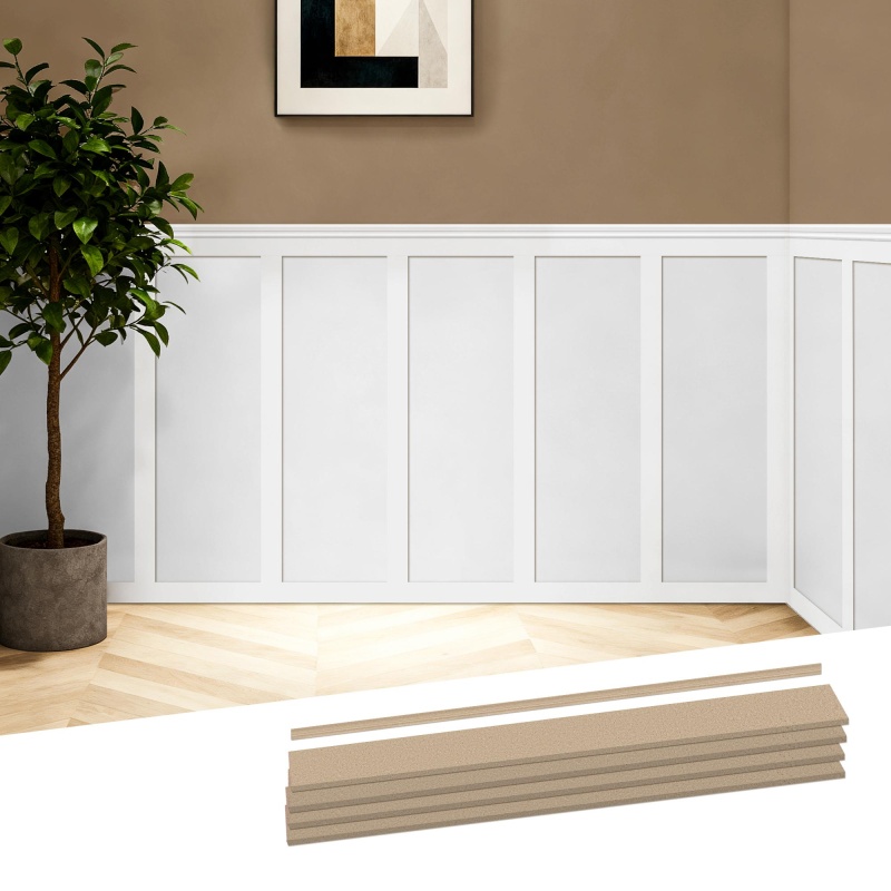 A20331mf10-Art3d Premade Board And Batten Paintable Wainscoting Kit, Mdf Accent Wall Panel For Kitchen Bedroom Living Room Home Decor Covers 94.5 X 54 In. Molding Trim Slat With Edge Strip