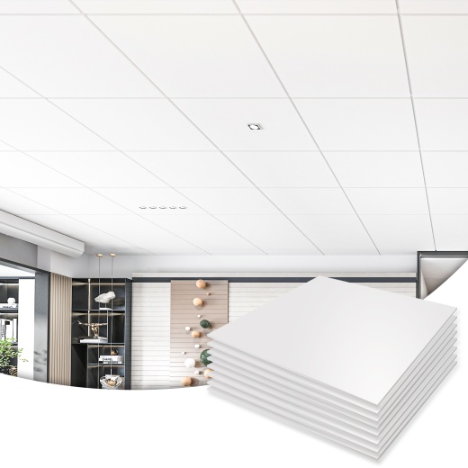 A10920wt-Art3d 12-Pack Smooth Drop Ceiling Tile 2Ft X 2Ft In Off White, Pvc Ceiling Panel 24 X 24In
