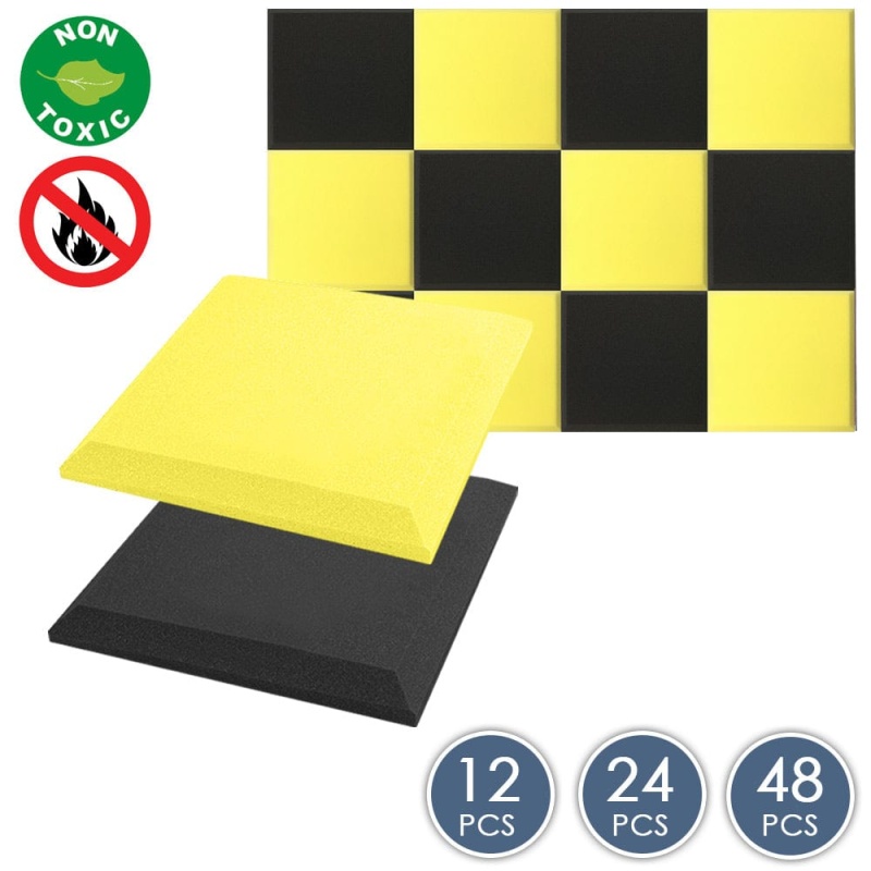 Arrowzoom Flat Bevel Tile Series Acoustic Panel - Black X Yellow Bundle - Kk1039 / Piece(S): 12 Piece -50 X 50 X 5 Cm / 20 X 20 X 2 In
