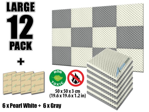 New 12 Pcs Pearl White And Gray Bundle Egg Crate Convoluted Acoustic Tile Panels Sound Absorption Studio Soundproof Foam