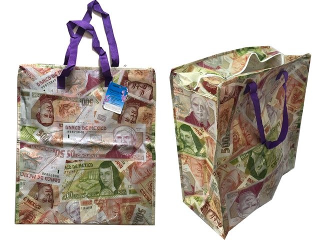 96 Pieces Mexican Peso Shopping Bag With Zipper - Tote Bags & Slings