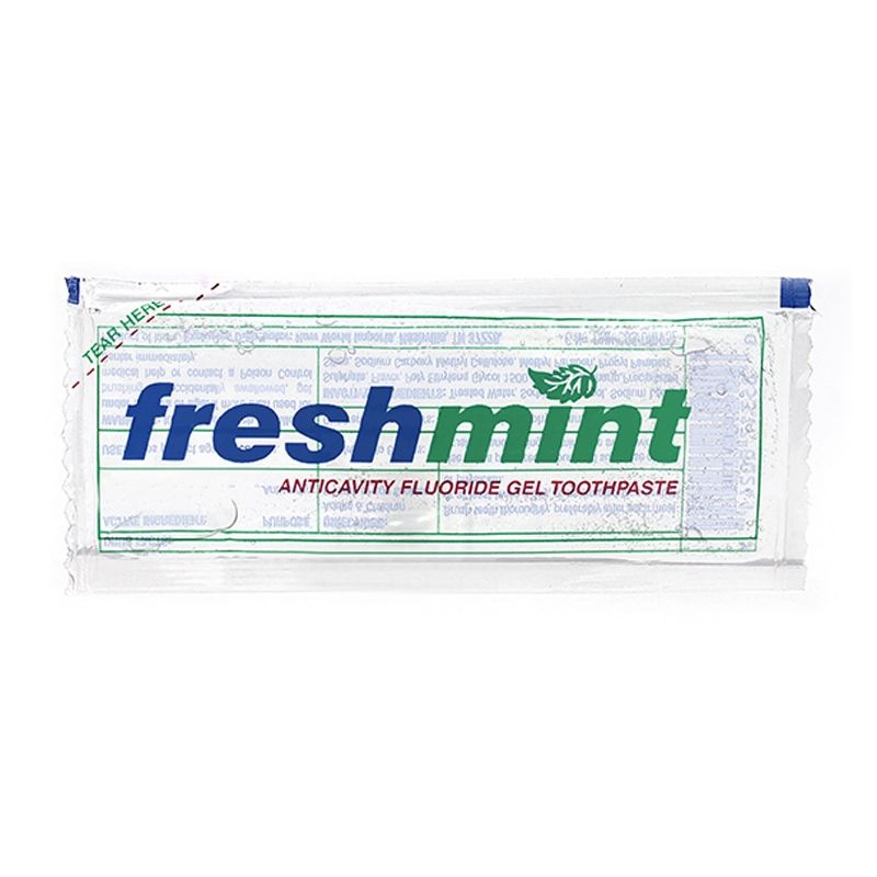 1000 Pieces Freshmint 0.28 Oz. Single Use Clear Gel Anticavity Fluoride Toothpaste Packet - Hygiene Gear