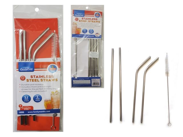 144 Pieces 5 Piece Stainless Steel Straws And Cleaning Brush - Kitchen Gadgets & Tools