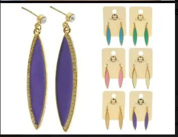 36 Pieces Multi Color And Gold Tone Metal Dangle Earrings With Drop Accents - Earrings