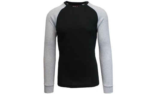 24 Pieces Men's Raglan Thermal Shirt - Black/Heather Grey, Size Small