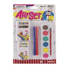 144 Pieces Art Set On Blister Card - 6 Crayon 4 Chalk And 6 Water Color - Paint, Brushes & Finger Paint