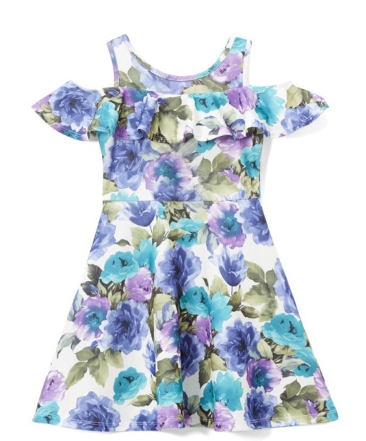 6 Pieces Girls Teal Flower Print Dress In Size 7-14 - Girls Dresses And Romper Sets