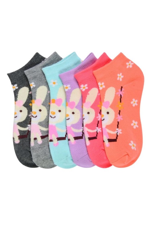 432 Pairs Girls Ankle Sock Printed Bunny Design Size 4-6