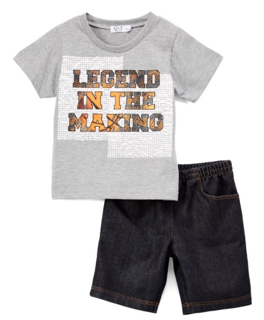 6 Pieces Boys Graphic Tshirt And Denim Short Set- Size 2 - 4T - Boys Shorts