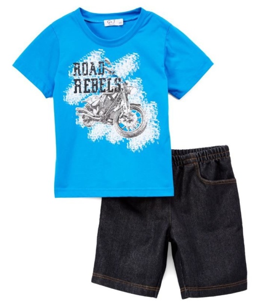 6 Pieces Boys Graphic Tshirt And Denim Short Set- Size 2 - 4T - Boys Shorts