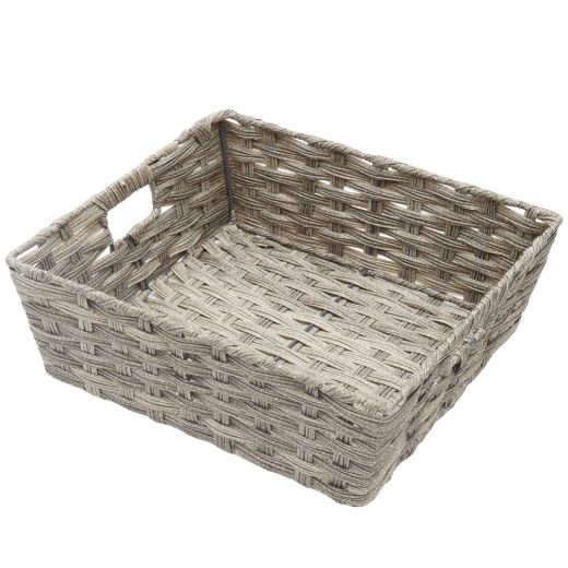 6 Pieces Home Basics Large Faux Rattan Basket With Cut-Out Handles, Grey - Baskets