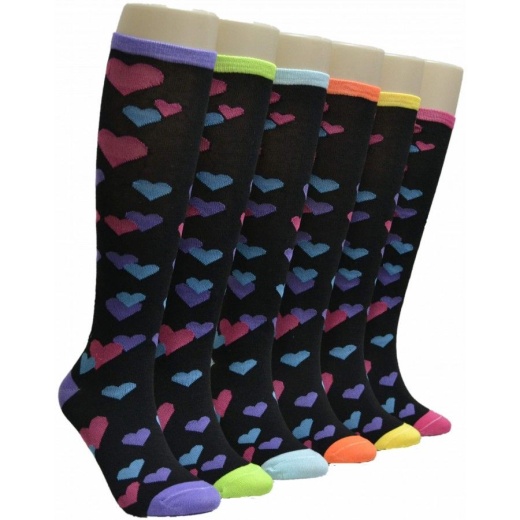 240 Pairs Ladies Heart Print Knee High Socks - Womens Knee Highs