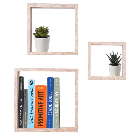 6 Pieces Home Basics 3-Piece Mdf Floating Wall Cubes, Oak