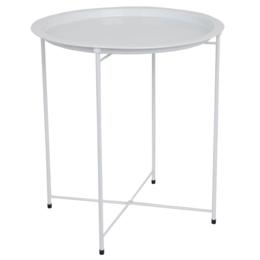 6 Pieces Home Basics Foldable Round Multi-Purpose Side Accent Metal Table in Matte White and Coffee Finish