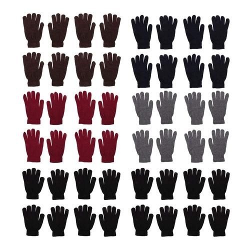 96 Pairs Wholesale Unisex Winter Gloves In 5 Assorted Colors - Knitted Stretch Gloves