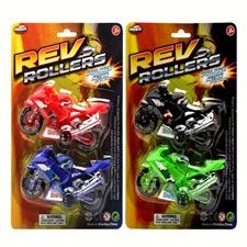 72 Pieces 5 Inch Rev Roller Motorcycle Toys on Card - Assorted Color Cars, Planes, Trains & Bikes