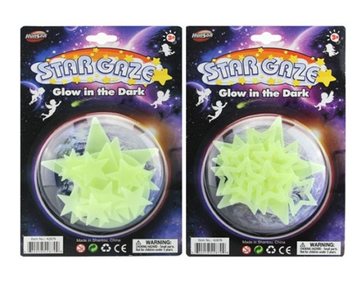 36 Pieces 3 Assorted 15 Pieces Star Glow In The Dark On Card - Glow In The Dark Items