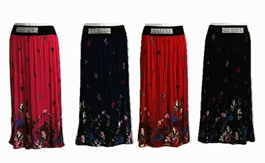60 Pairs Womens Summery Floral Pleated Skirt With Buttons - Womens Skirts