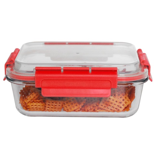 12 Pieces Home Basics Leak Proof 35Oz. Rectangle Glass Food Storage Container With Air-Tight Plastic Lid, Red