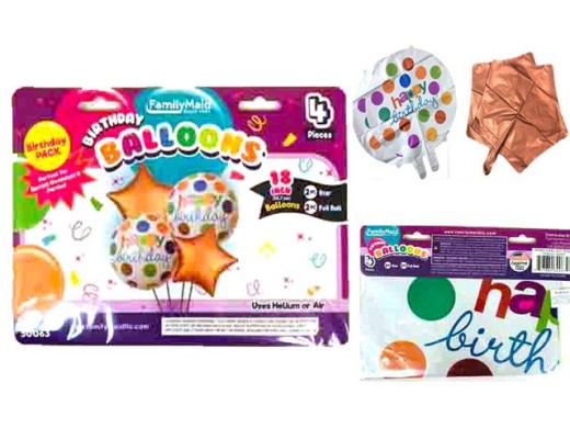 144 Pieces 4 Pc Foil Happy Bday Balloon Set - Balloons & Balloon Holder