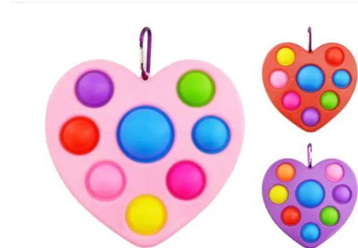 Bubble Pop Toy Keychain Silicone Plastic Heart - Key Chains