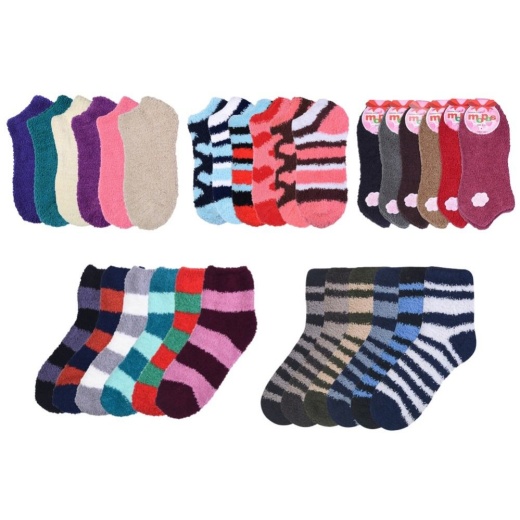 72 Pairs Women's Warm Fuzzy Slipper Socks - Soft Plush Cozy Casual