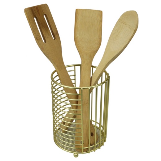 12 Pieces Home Basics Halo Steel Cutlery Holder with Mesh Bottom and Non-Skid Feet, Gold - Kitchen Gadgets & Tools