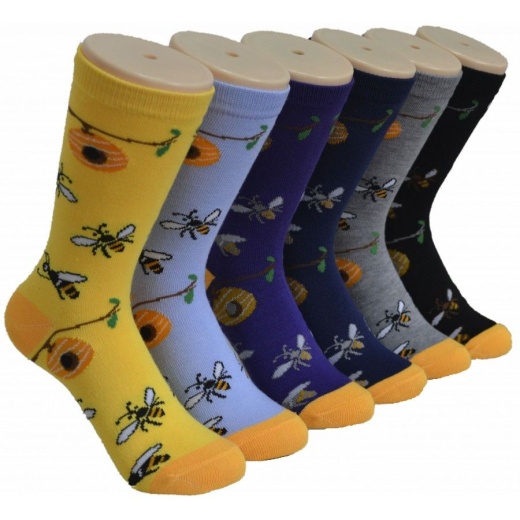 360 Pairs Ladies Floral Bee Printed Crew Socks Size 9-11 - Womens Crew Sock