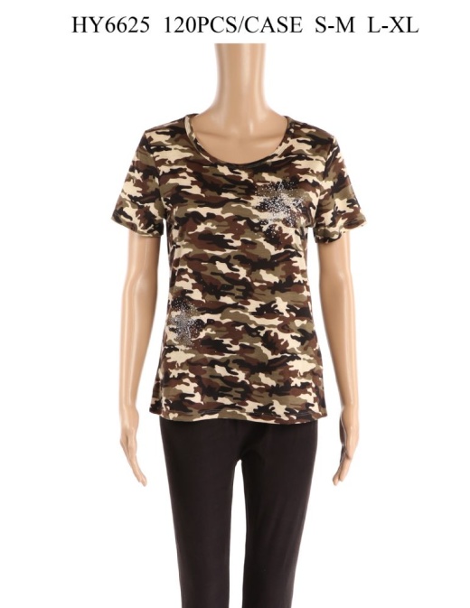 24 Pieces Womens Fashion Camo Top With Shimmer - Womens Fashion Tops