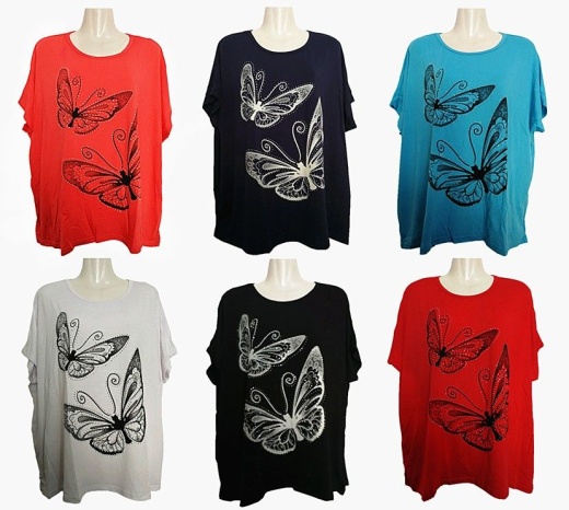 48 Pieces Womens Butterfly Tee Shirt Assorted Color - Women's T-Shirts