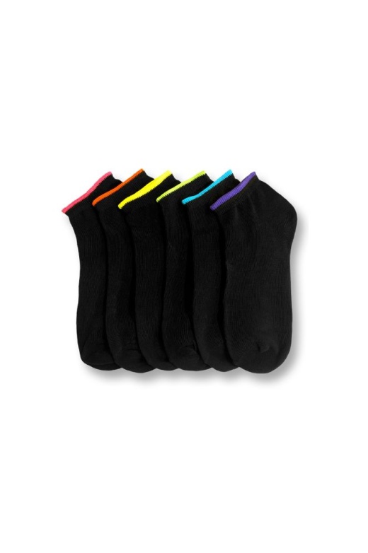 216 Pairs Women's Black Spandex Ankle Socks With Neon Color Top - Womens Ankle Sock