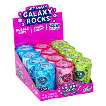 144 Pieces Candy Getaway Galaxy Rocks Bubble Gum 3 Asst 2.12 Oz 12pc Counter Display - Food & Beverage