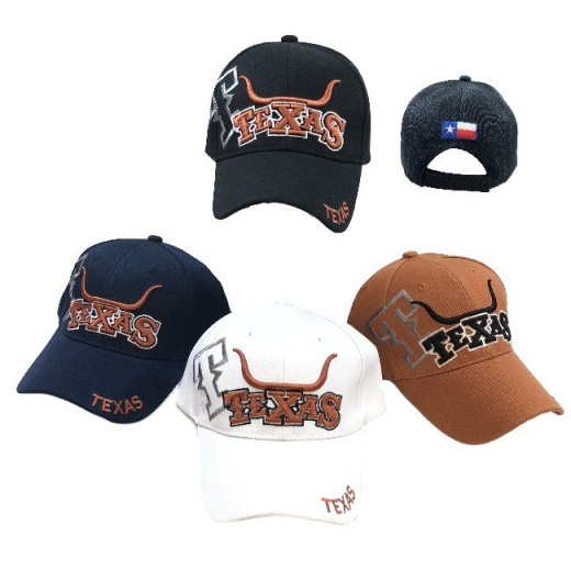 24 Pieces Wholesale Texas Ball Cap Horns Shadow T - Wholesale Sock Deals - Baseball Caps & Snap Backs