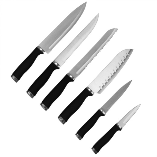 12 Pieces Home Basics Soft Grip Knife Set With Sheaths, Black - Kitchen Knives