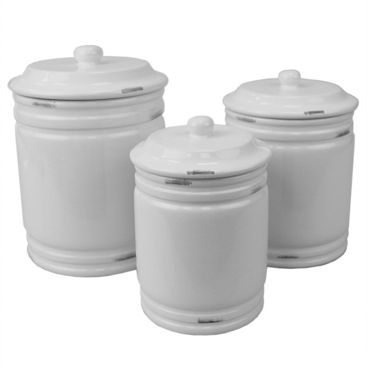 2 Pieces Home Basics Bella Ceramic Canisters - White Storage Containers