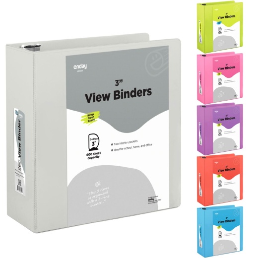 12 Pieces 3" Slant-D Ring View Binder with 2 Pockets, Gray - Binders