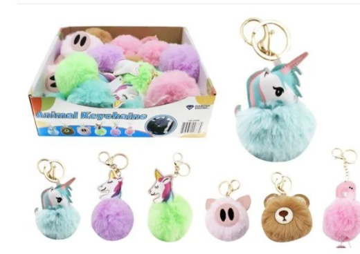 72 Pieces Fluffy Fur Keychain Assorted - Key Chains Wholesale