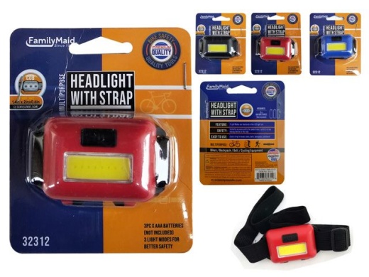 144 Pieces Cob Headlight W/ Strap - Lightbulbs